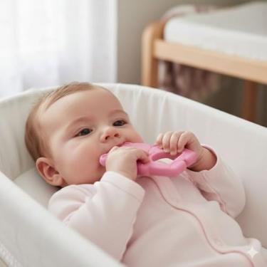 Imagem de Mordedor Infantil em Formato de Urso Rosa para Bebês em Fase de Dentição