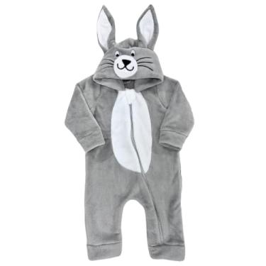 Imagem de Macacão Inverno Bichos Fleece Fantasia Animais Bebê Infantil (Padrão, Coelho Cinza M114, P)