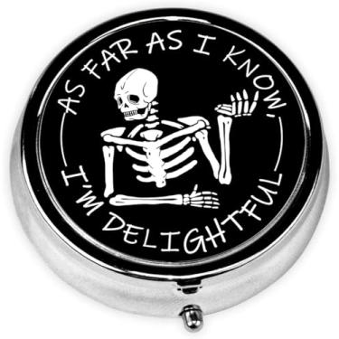 Imagem de Caixa de comprimidos de caveira com 3 compartimentos, estojo pequeno para pílulas, portátil para bolso ou bolsa, organizador de pílulas, suporte para pílulas com espelho para guardar vitaminas