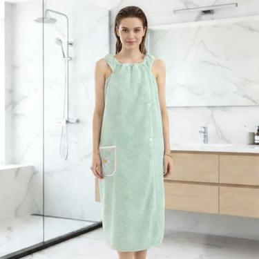 Imagem de Toalha de banho, toalha de banho com design de laço de bolso, roupão de banho macio e leve de secagem rápida para praia, piscina, azul-verde