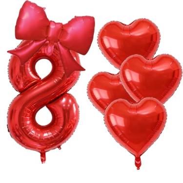 Imagem de Balões com números vermelhos, 81 cm, folha de mylar, vermelho, número 8, arco e coração, conjunto de balões para festa de aniversário, casamento, chá de panela, sessão de fotos, aniversário, formatura