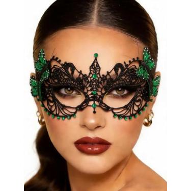 Imagem de Yalice Butterfly Masquerade Masks Women Lace Eye Mask Black Costume Mask Sparkle Beaded Venetian Ball Mask for Roleplay (Green)