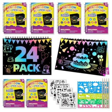 Imagem de HXDOGSP Arte de raspar para crianças: pacote com 24 lembrancinhas de festa de papel arco-íris - Caderno de artesanato adequado para presentes de aniversário/kit de artesanato escolar/prêmios de sala