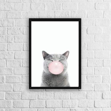 Imagem de Quadro Gatinho Chiclete 45X34Cm - Com Vidro Moldura Preta