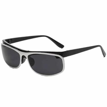 Imagem de HPIRME Óculos femininos com armação oval punk, estilo streetwear masculino, proteção UV400 (preto e cinza)