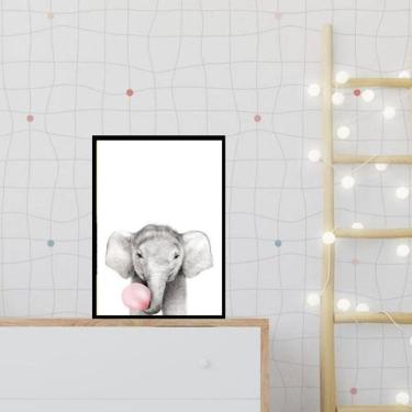 Imagem de Quadro Elefantinho Chiclete Rosa 45X34Cm - Com Vidro