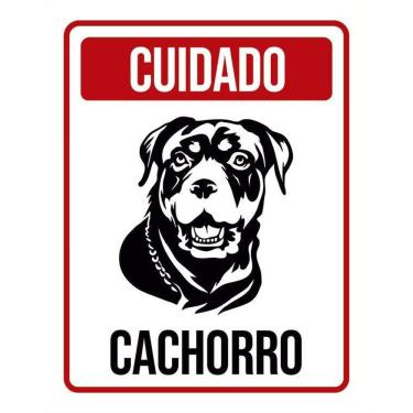 Imagem de Kit 3 Placas Cuidado Cachorro Rottweiler 1