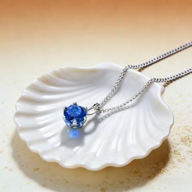 Imagem de Colar com pingente de pedra do mês de nascimento para mulheres, colares com pingente de corte redondo brilhante, F, Aço inoxidável, Sem Pedra Preciosa