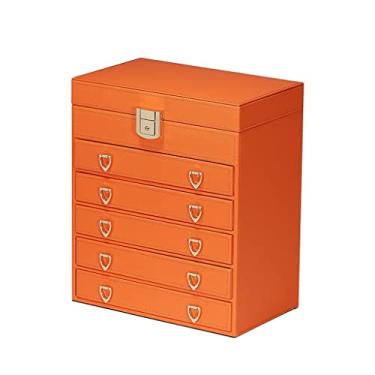 Imagem de Caixa organizadora de armazenamento de couro de grande capacidade para brincos recipiente para presente de contas (cor: cinza Tamanho: 26,5 * 18,8 * 32,5 cm) (laranja 24,8 * 15,1 * 29,3 cm)