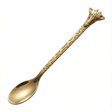 Imagem de Conjunto de colheres de sobremesa, 10 peças, design de girafa de aço inoxidável, mini colheres de chá banhadas a ouro
