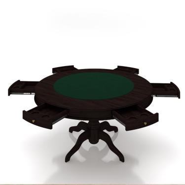 Imagem de Conjunto Mesa de Jogos Carteado Bellagio Tampo Reversível Verde e 6 Cadeiras Madeira Poker Base Estrela Linho OffWhite/Tabaco G42 - Gran Belo