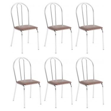 Imagem de Kit 6 Cadeiras Lisboa Cromada Para Cozinha Ou área Gourmet-assento Sintético Marrom