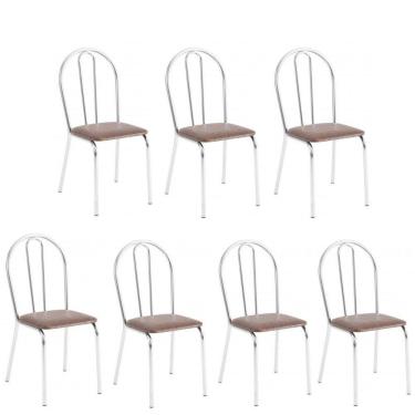 Imagem de Kit 7 Cadeiras Lisboa Cromada Para Cozinha Ou área Gourmet-assento Sintético Marrom