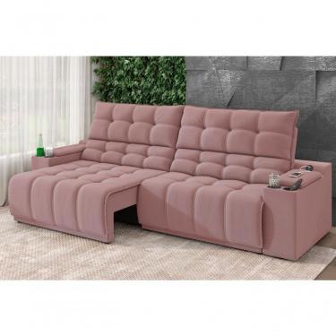 Imagem de Sofá Connect Premium 2,00m Assento Retrátil-reclinável Com Porta Copos E Entrada Usb Suede Nude