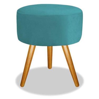 Imagem de Puf Puff Banqueta Magnus Redondo Suede Azul Tiffany Pé Palito