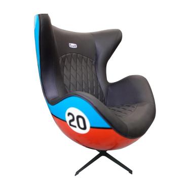 Imagem de Poltrona Decorativa Egg Chair Nº20 c/Regulagem de Altura Azul/Laranja G53 - Gran Belo