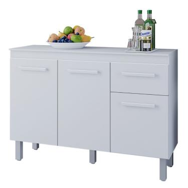 Imagem de Balcão Com Tampo Vitória 3 Portas 118 Cm Moblis Cor:branco