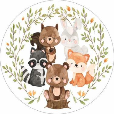 Imagem de Painel de Lona Redondo Animais do Bosque Aquarela Folha de Outono - Fa