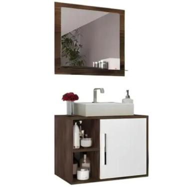 Imagem de Gabinete Para Banheiro 60cm Com Painel Elite Branco e Marrom Arte Cas