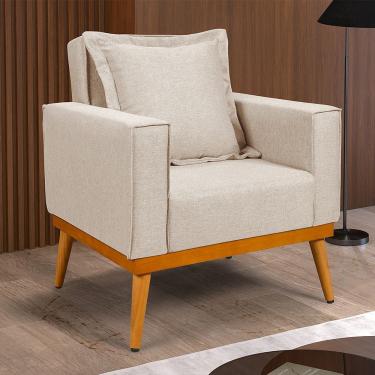 Imagem de Poltrona Florença Decorativa Base Madeira Maciça Design Moderno Conforto Sala de Estar - Cru Linho