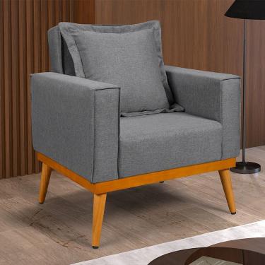 Imagem de Poltrona Florença Decorativa Base Madeira Maciça Design Conforto Sala de Estar Luxo - Grafite Linho