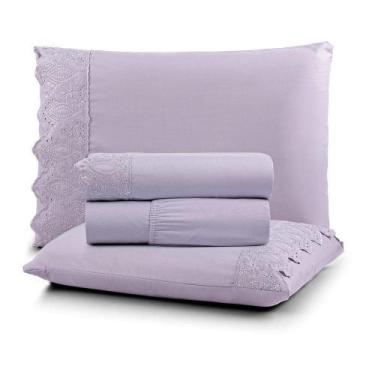 Imagem de Jogo De Cama Nobless King 04 Peças 100% Poliéster - Bruma Lilas - BIA 
