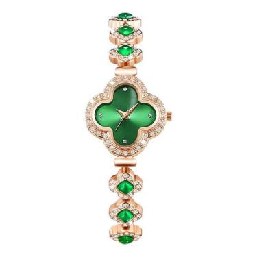Imagem de Relógio Quartz Diamond Incrustado à Prova d'água 27mm - Dourado e Verd