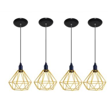 Imagem de Kit 4 Lustres Aramado Retrô Diamante 18X18Cm Amarelo Md8003