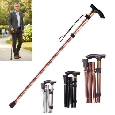 Imagem de Bengala Metal Bastao Dobravel Apoio Caminhada Regulagem Altura Idoso Deficiente Ponteira Antiderrapante