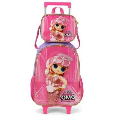 Imagem de Kit Mochila Rodinhas Lancheira Luxcel Lol OMG Rosa-Unissex