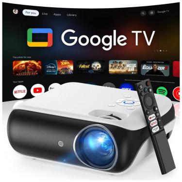 Imagem de Projetor Inteligente Oficialmente Licenciado Google TV, HAPPRUN 4K UHD para Cinema em Casa com Som Dolby, WiFi Bluetooth, Aplicativos de