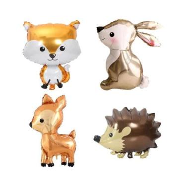 Imagem de Conjunto De Balões De Animais Da Floresta 19 Peças Ouriço, Cervo, Rapo