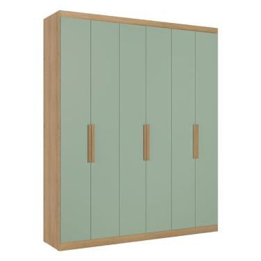 Imagem de Guarda Roupa Casal Milan 6 Portas Capuccino Menta Acetinado - THB