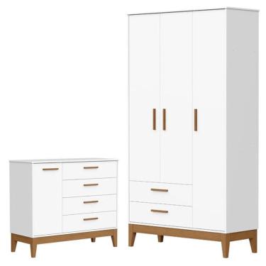 Imagem de Guarda Roupa Infantil Flip 3 Portas com Cômoda Infantil Sapateira Flip Branco Acetinado - Reller