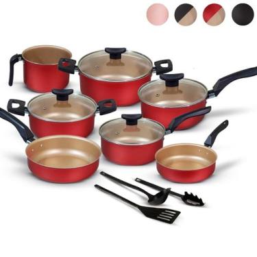 Imagem de Jogo de Panelas 10 Peças Alumínio Antiaderente Com Utensílios e Tampa 