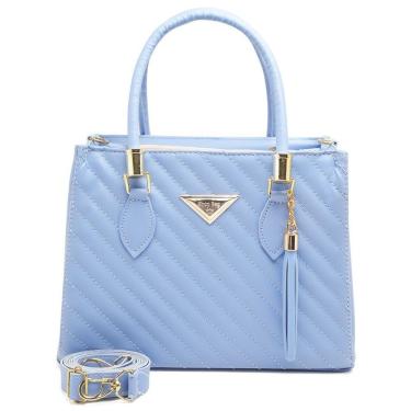Imagem de Bolsa Feminina Média Shopbag OEM Linea Bordada em Couro Sintético 24 X 18 X 10 cm Azul Adulto