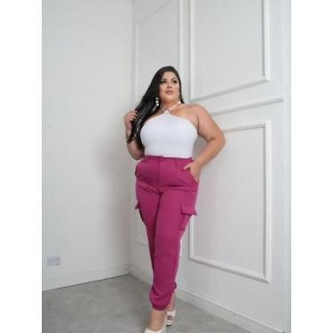 Imagem de Calça Plus Size em Jogger Cargo em Alfaiataria Bolso Lateral Cor:Fúcsi