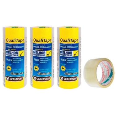 Imagem de Kit com 15 rolos de Fita Qualitape Transparente 48x100 - Adelbras