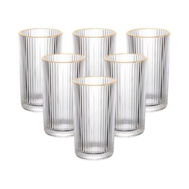 Imagem de Conjunto 6 Copos Long Graffiato C/Borda Dourada Drink 420ml - Haüskraf