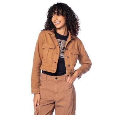 Imagem de Jaqueta Jeans Feminina Bless Denim Tradicional Marrom-Feminino
