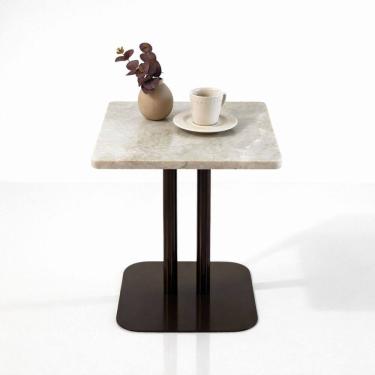 Imagem de Mesa Apoio Atria base dupla laca marrom Tampo Mármore Quartzito Taj Mahal