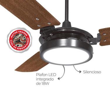 Imagem de Ventilador de teto valen com led 18w motor grande ventex, Preto mogno,