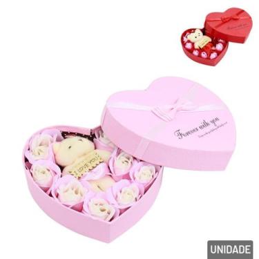 Imagem de Caixa De Presente 17cm Coraçao Com Rosa E Urso Cor Sortida - Nipo Cent