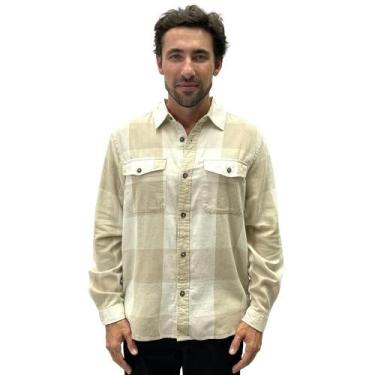 Imagem de Camisa Hering Xadrez Flanela Masculina, G, Bege