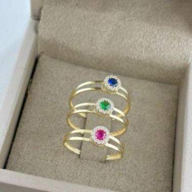 Imagem de Anel de Formatura Ouro 18K Aro Oco Cravejado Pedra Colorida - Vl Ilumi