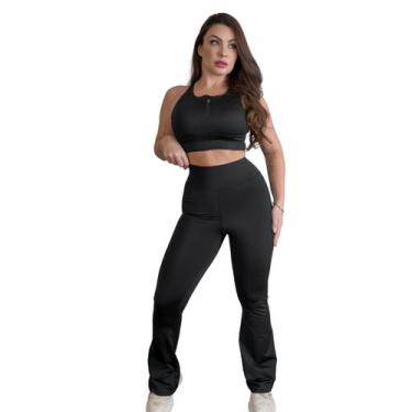 Imagem de calça flare academia suplex moda fitness bailarina dia a dia cintura a