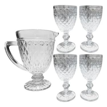 Imagem de Jogo de jarra e tacas bico de abacaxi c/ 5 pcs 1,2l + 250ml - EM CASA