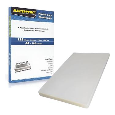 Imagem de Plástico para Plastificação A4 Masterprint Poliseal 0,05 125 Micras 210x297mm Kit 100 Transparente Cristal