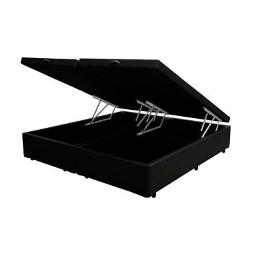 Imagem de Cama Box com Baú Casal Baú Blindado Bipartido Courino Sintético Preto Homequeen