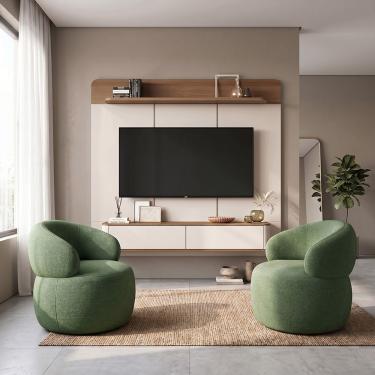 Imagem de Conjunto Sala Painel Suspenso Home Concept para TV 70 Polegadas com 2 Poltronas Eloah MDP MDF 180cm Verde Concept